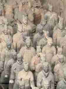 Close-up view of the Terracotta Warriors soldiers in Xi'an, China.