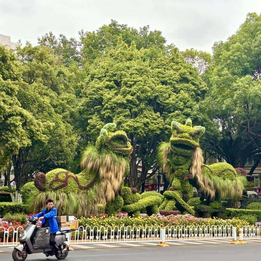 Lion shaped dragon garden displays in Kunming