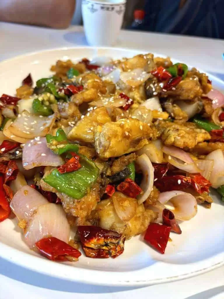Fried fish, part of the cold-water-fish set menu in Altay