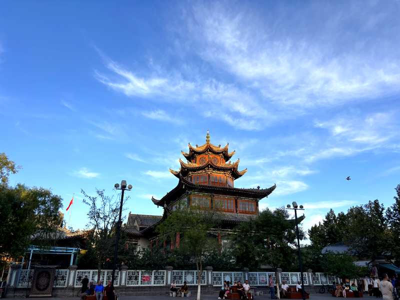 A mosque in Kazanchi Yining Xinjiang, lit by evening sun