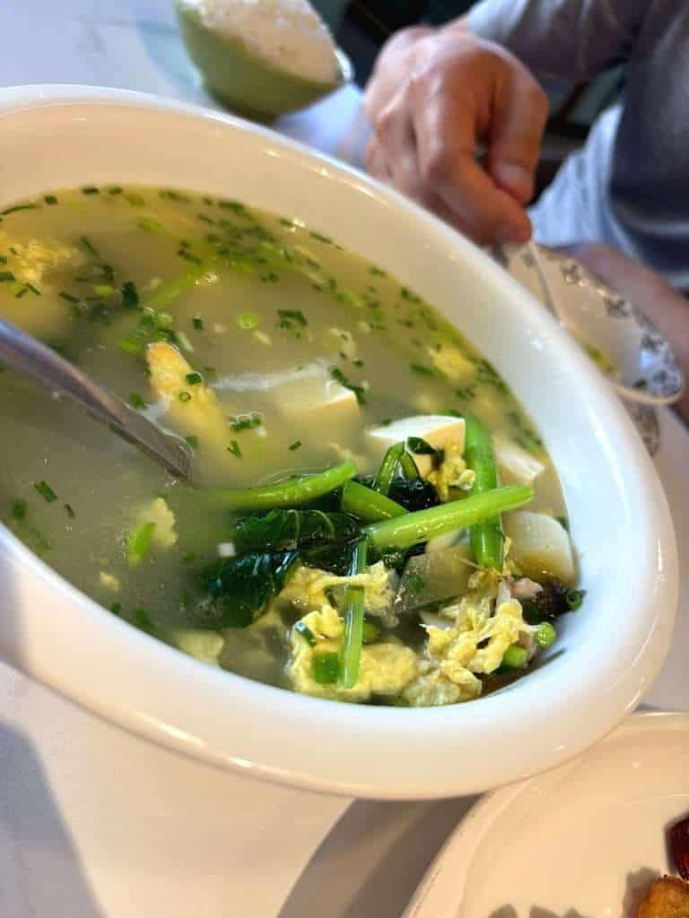 Fish soup, part of the cold-water-fish set menu in Altay